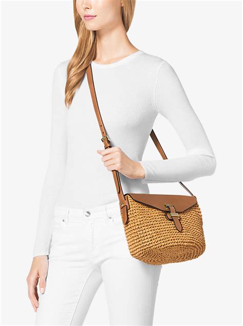 michael kors straw bag naomi|Naomi Medium Woven Straw Crossbody Bag .